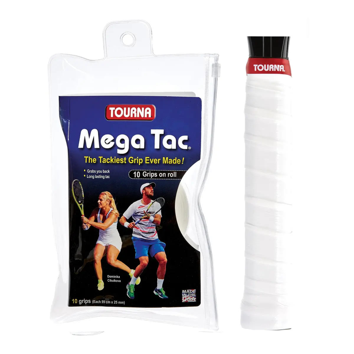 Tourna Mega Tac Extra Tacky Overgrip White 10-Pack | Long-Lasting Tacky Feel for Tennis, Pickleball, Badminton - main product image