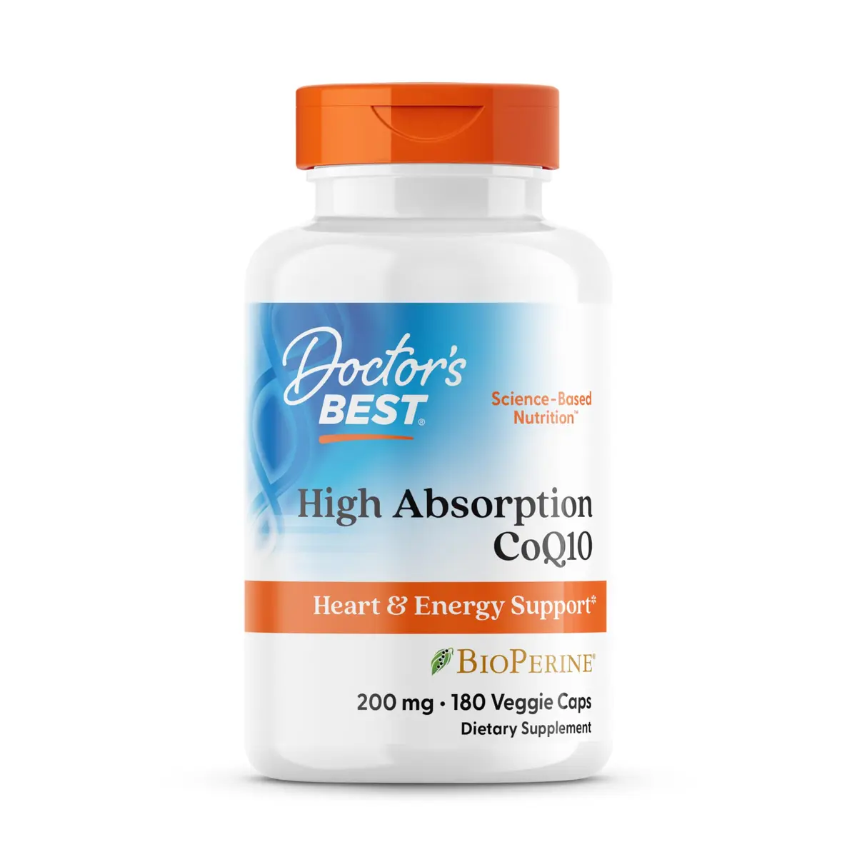 Doctor's Best High Absorption CoQ10 200mg with BioPerine Supplement - Coenzyme Q10 Caps for Heart Health & Antioxidant Support, CoQ10 200 mg for Women & Men, Non GMO - 180 Veg Capsules - main product image