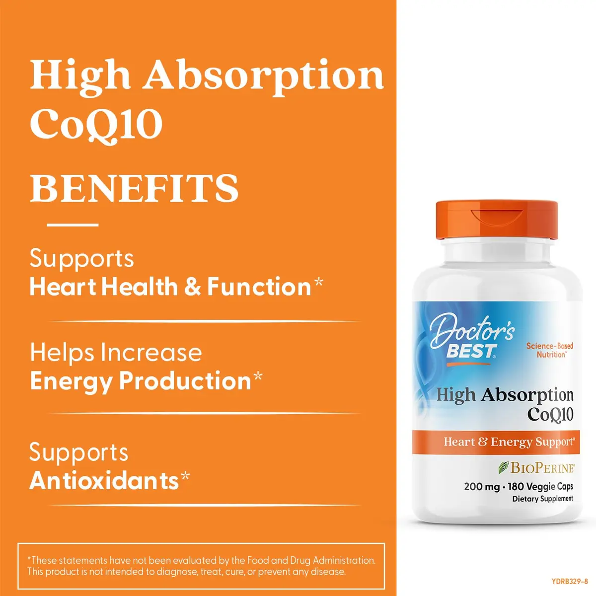 Doctor's Best High Absorption CoQ10 200mg with BioPerine Supplement - Coenzyme Q10 Caps for Heart Health & Antioxidant Support, CoQ10 200 mg for Women & Men, Non GMO - 180 Veg Capsules - view 2
