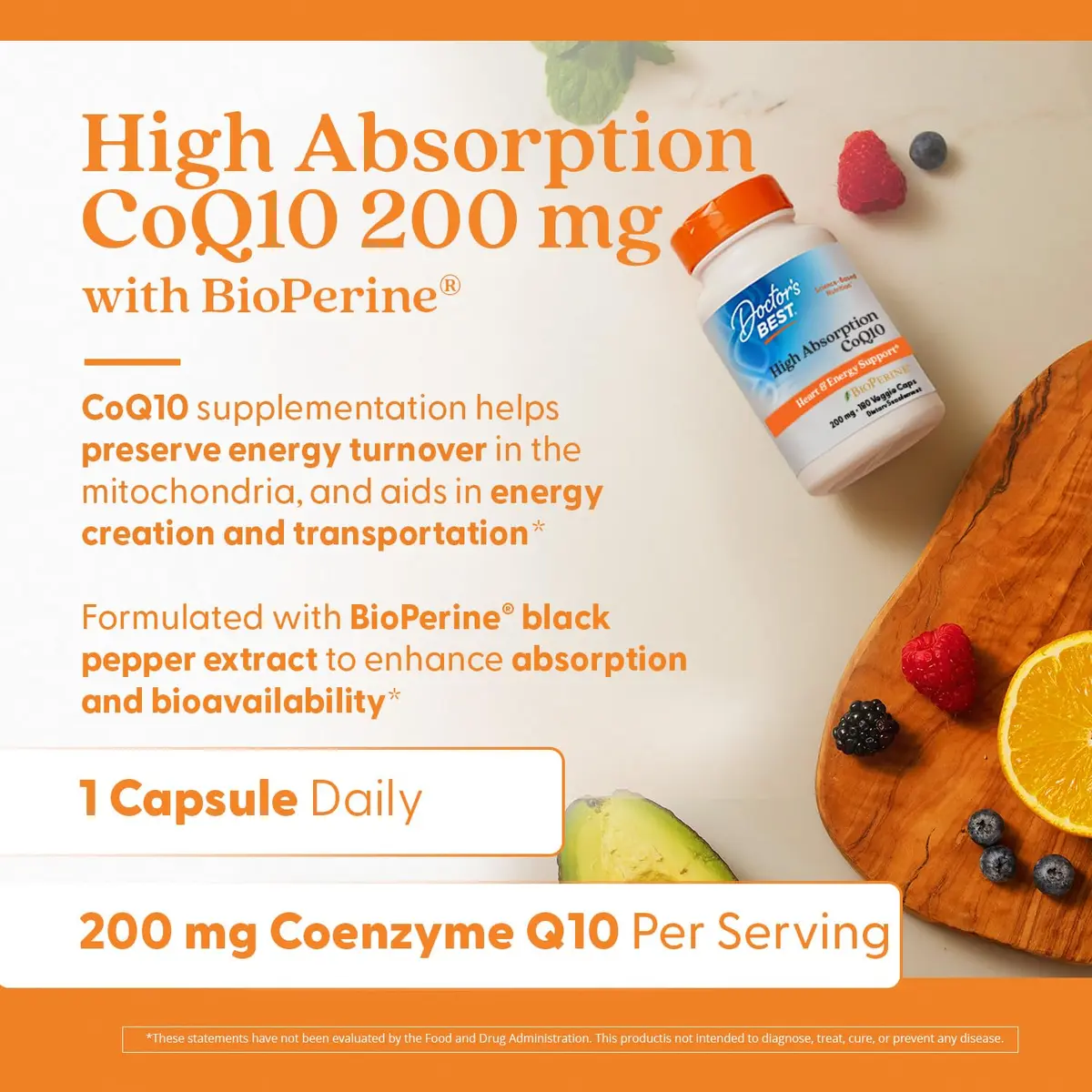 Doctor's Best High Absorption CoQ10 200mg with BioPerine Supplement - Coenzyme Q10 Caps for Heart Health & Antioxidant Support, CoQ10 200 mg for Women & Men, Non GMO - 180 Veg Capsules - view 4