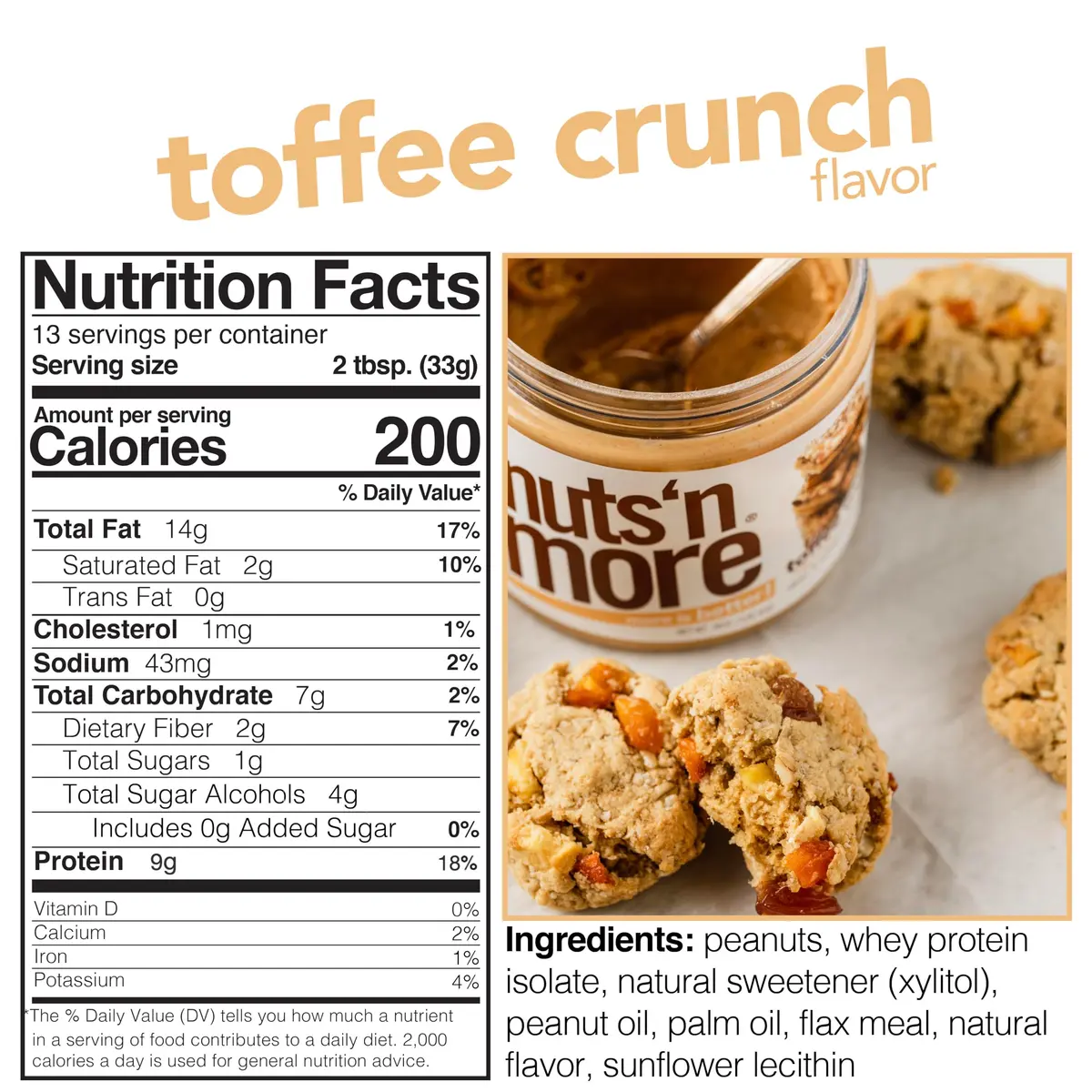 Nuts 'N More Toffee Crunch Peanut Butter Spread 15oz | High Protein, Low Sugar, Gluten Free - view 2