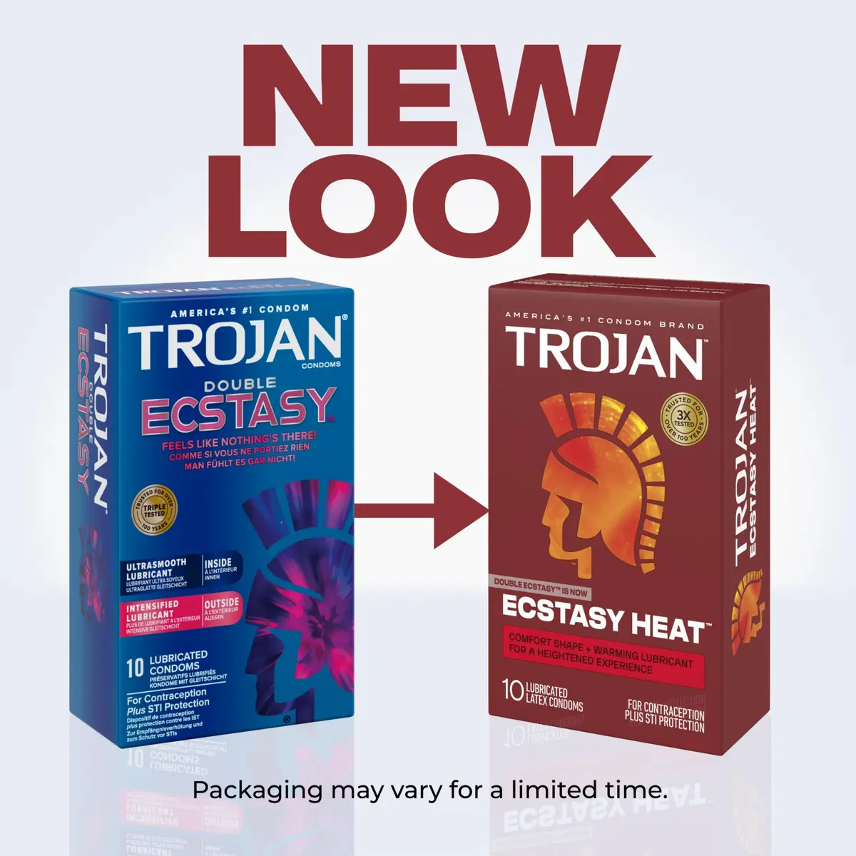 Trojan Ecstasy Heat Lubricated Latex Ribbed Condoms for Men, 10 Count | Warming Sensation for Heightened Pleasure - view 2
