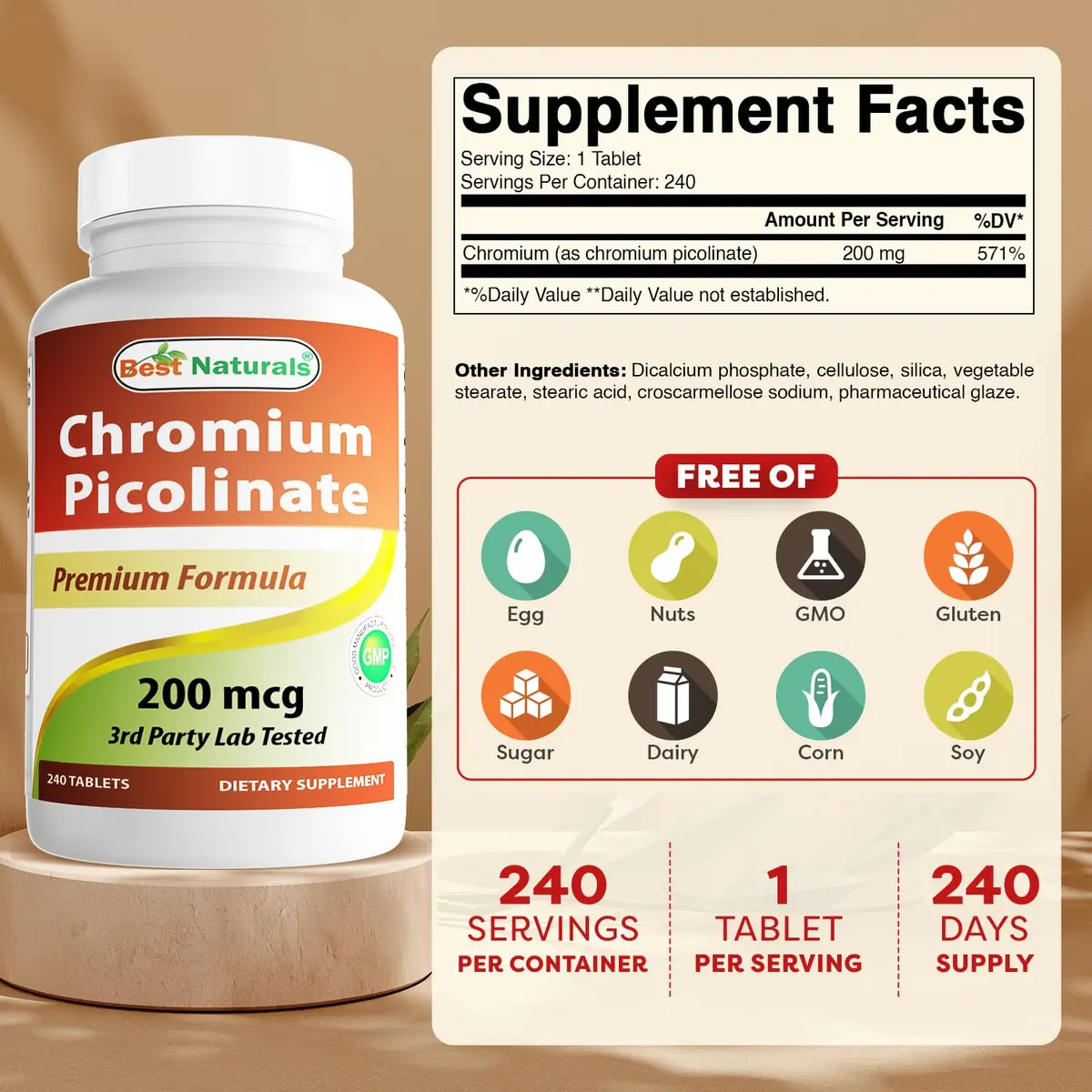 Best Naturals Chromium Picolinate Tablet, 200 mcg | Supports Weight Management & Blood Sugar - view 2
