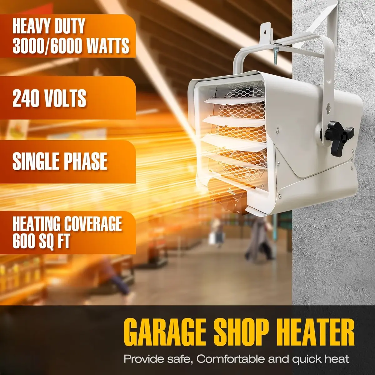 DR. INFRARED HEATER DR-966 240-Volt Hardwired Shop Garage Commercial Heater, 6000 Watt | Efficient Infrared Heating for Garages & Warehouses - view 3