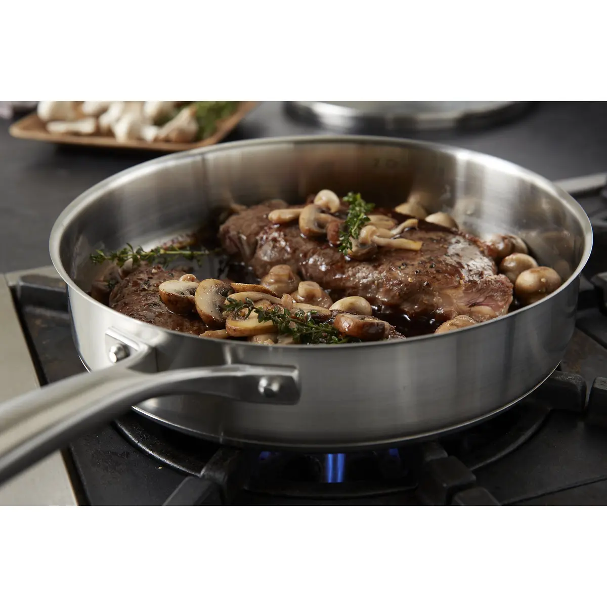 Calphalon Classic Stainless Steel Cookware Saute Pan, 3 Quarts | Impact-bonded aluminum base, oven safe to 450°F, dishwasher friendly - view 2