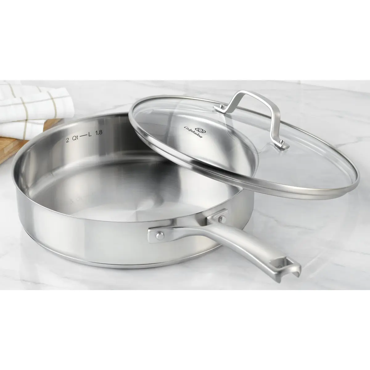 Calphalon Classic Stainless Steel Cookware Saute Pan, 3 Quarts | Impact-bonded aluminum base, oven safe to 450°F, dishwasher friendly - view 4