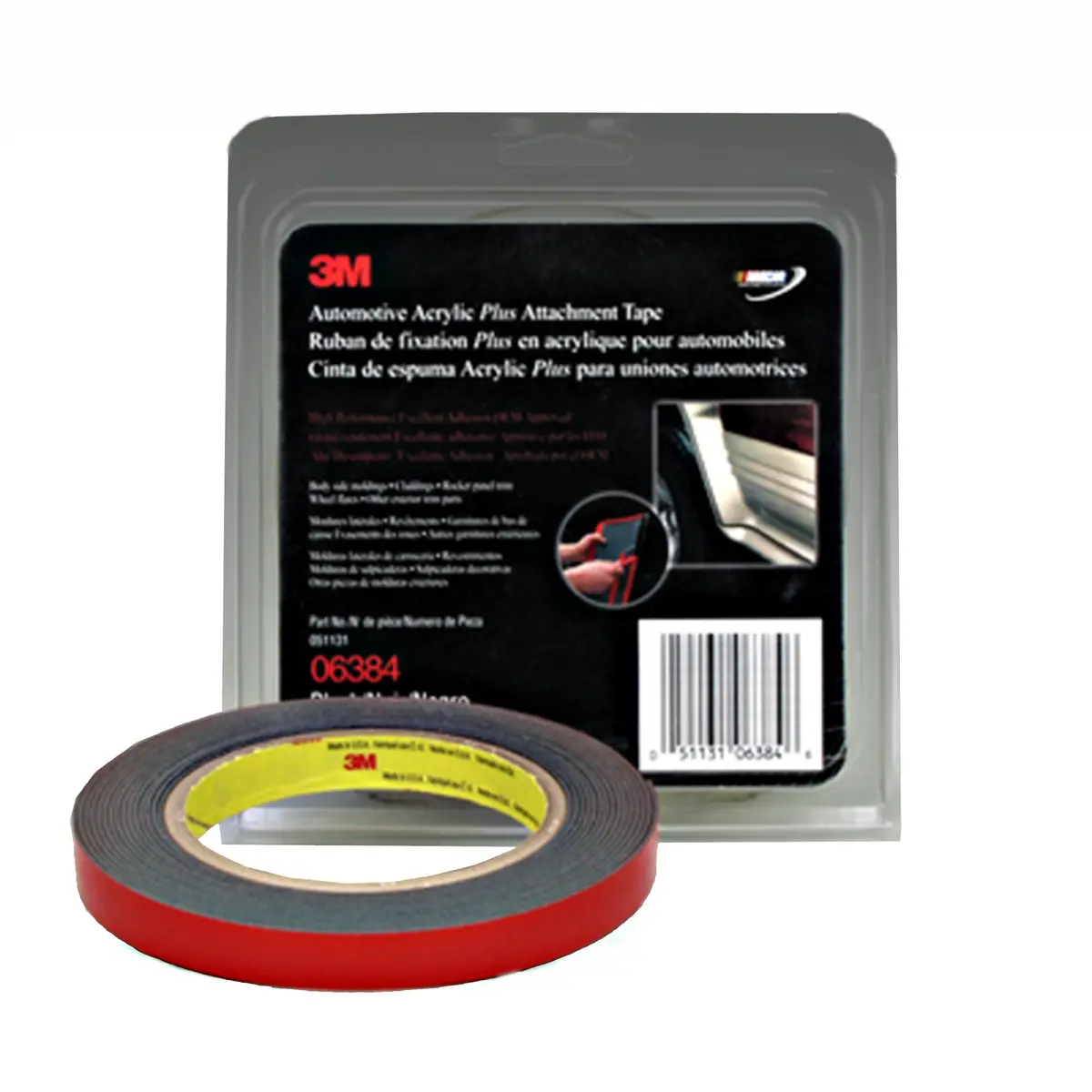 3M Automotive Acrylic Plus Attachment Tape 0.5 inches x 60 feet (12.7 mm x 18.3 m) | Heavy Duty Double-Sided Black Foam Tape - main product image
