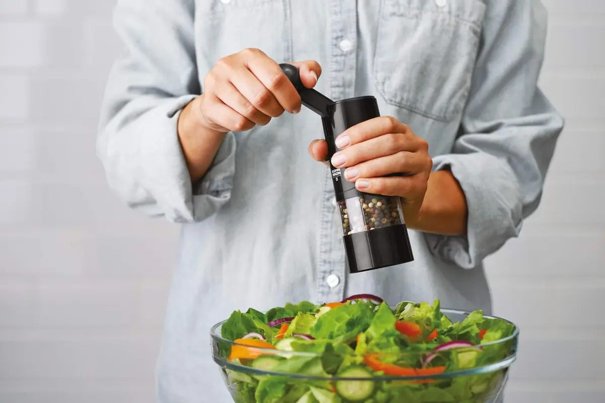 Kuhn Rikon Seasoning Mill White 8.5 x 2.25 inches | Ergonomic, One-Handed Salt & Pepper Grinder - view 2
