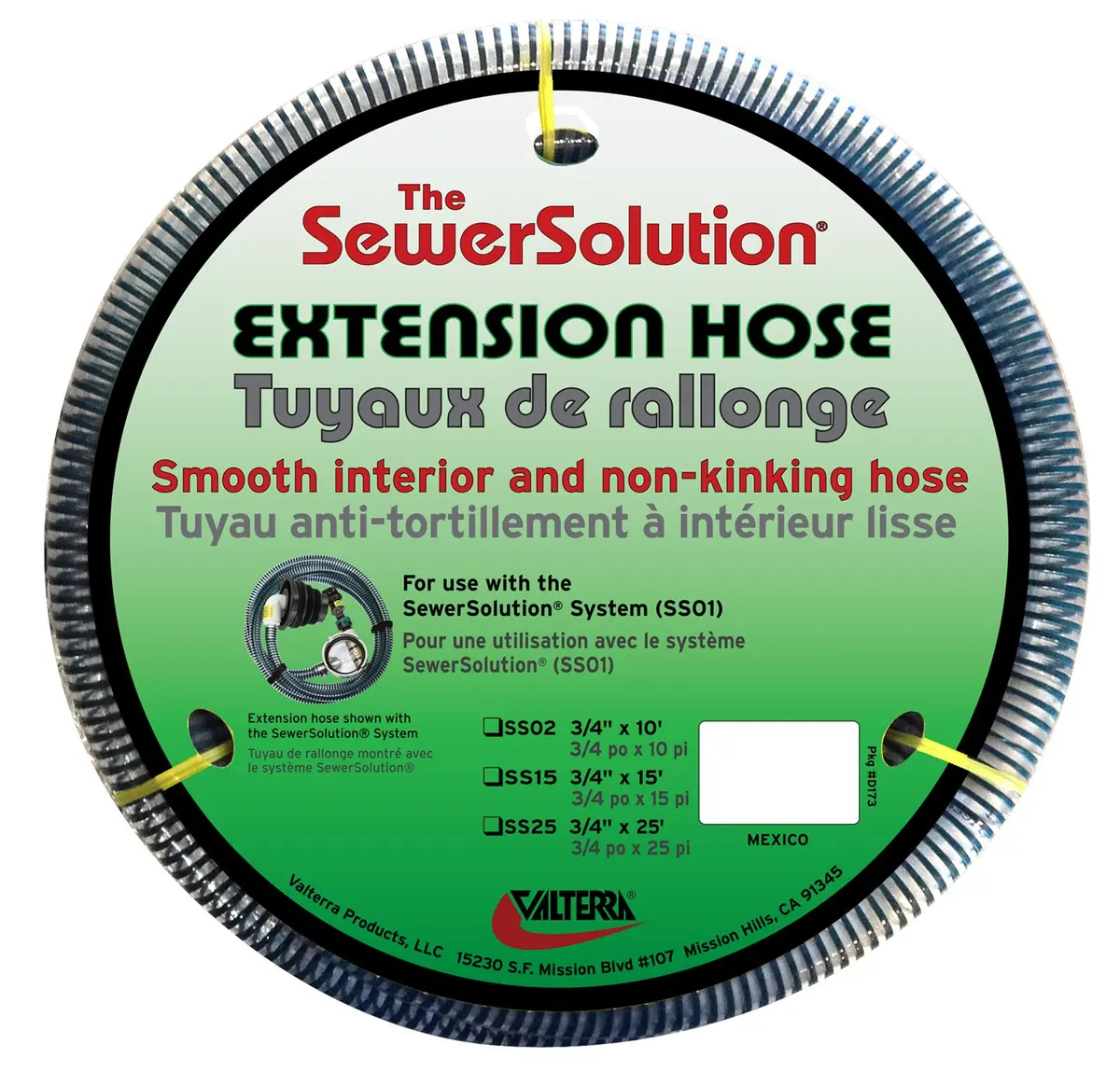 Valterra SS15 Extension Hose for SewerSolution System - 15' | Heavy-Duty RV Waste Water Hose - main product image