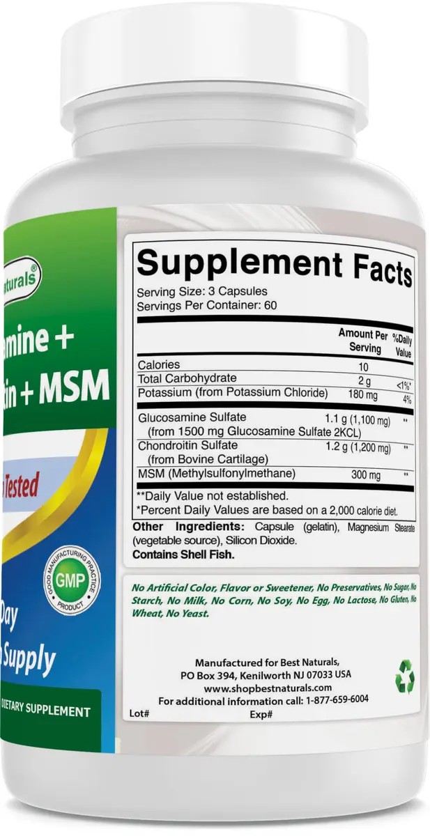 Best Naturals Glucosamine Chondroitin MSM 180 Count | Supports Joint & Cartilage Health - view 6