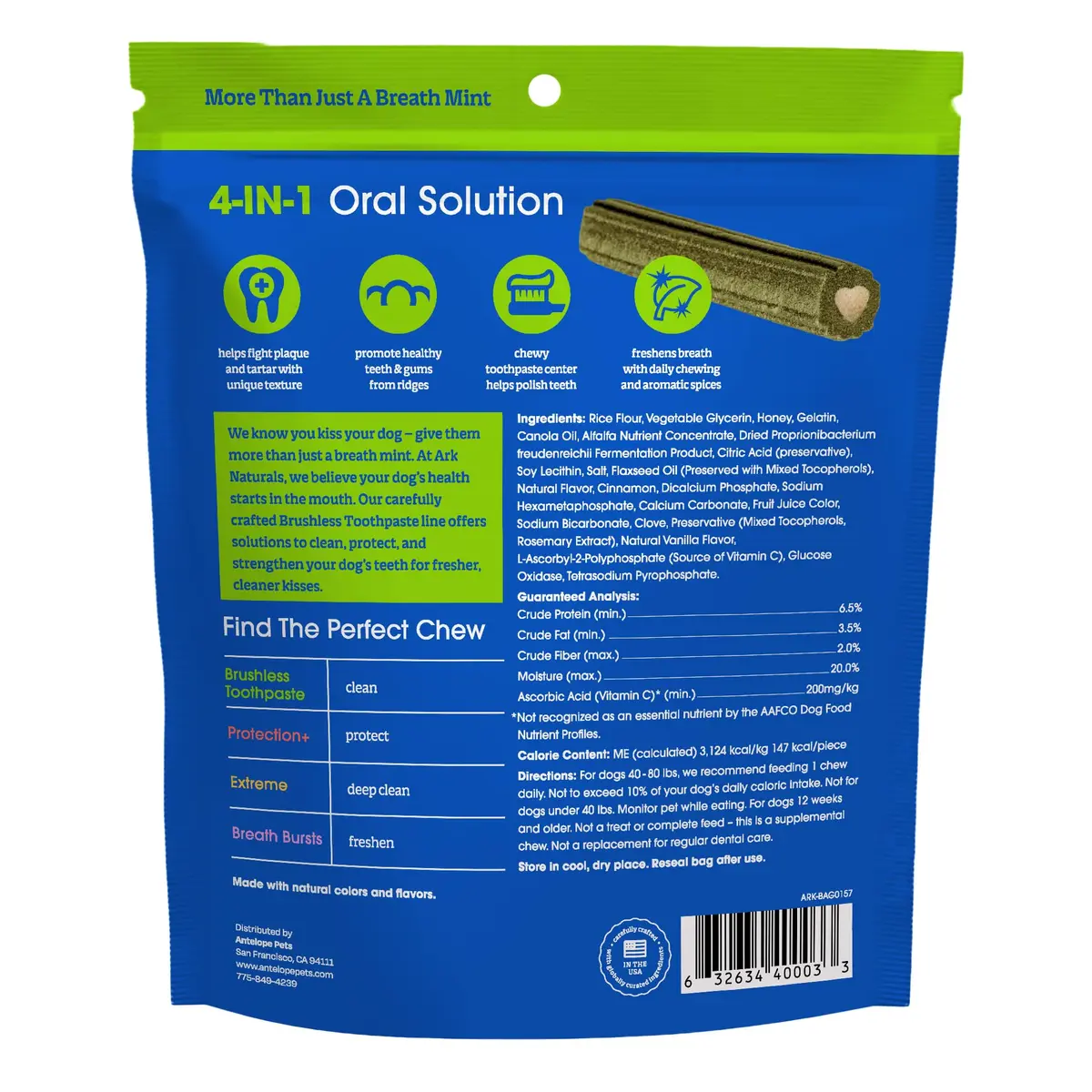 ARK NATURALS Brushless Toothpaste Dog Dental Treats - Large Breeds (10 ct) | 4-in-1 Plaque & Tartar Control, Breath Freshener - view 2