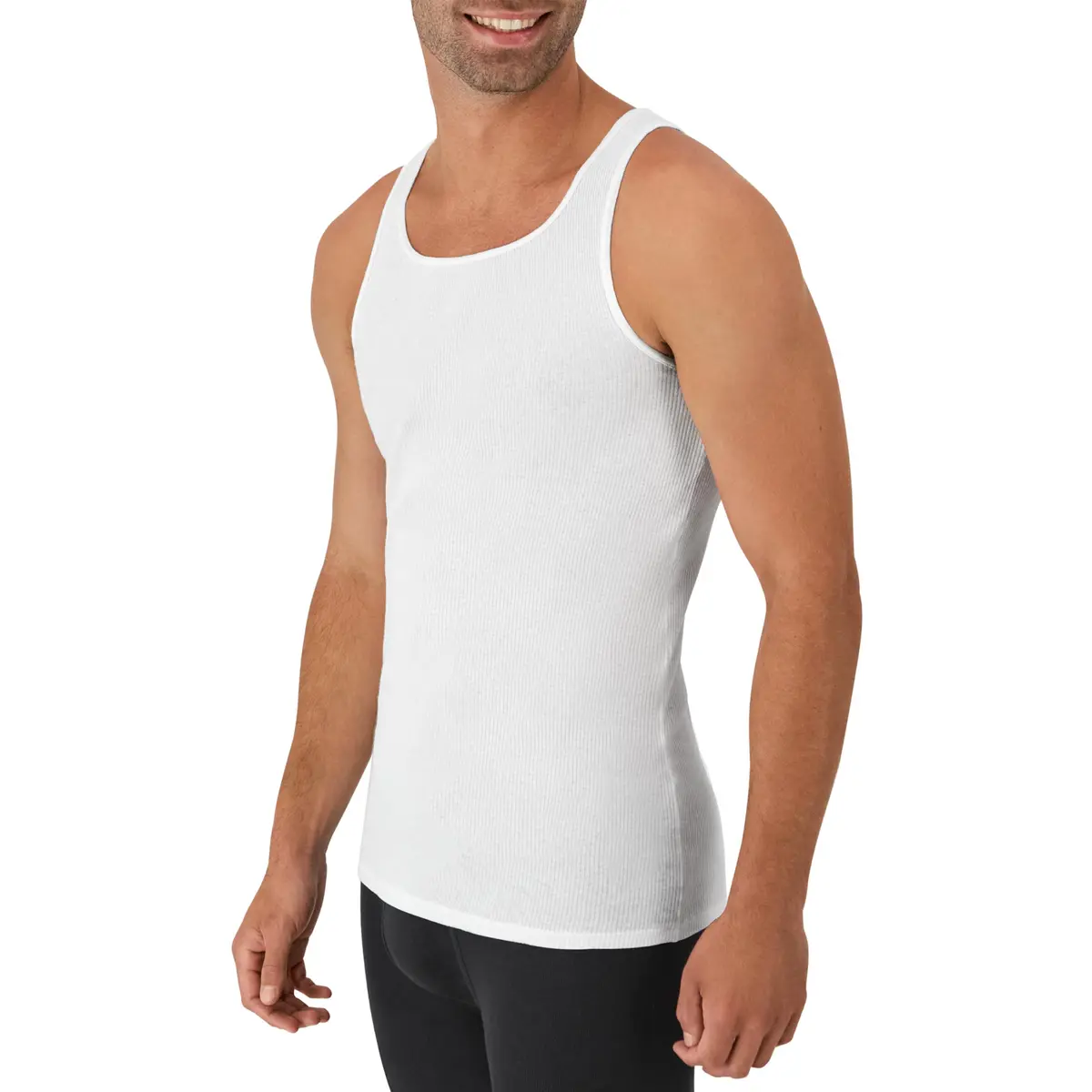 Hanes Men's White Cotton Ribbed Tank Undershirt 6-Pack | Moisture-Wicking & Breathable - view 3