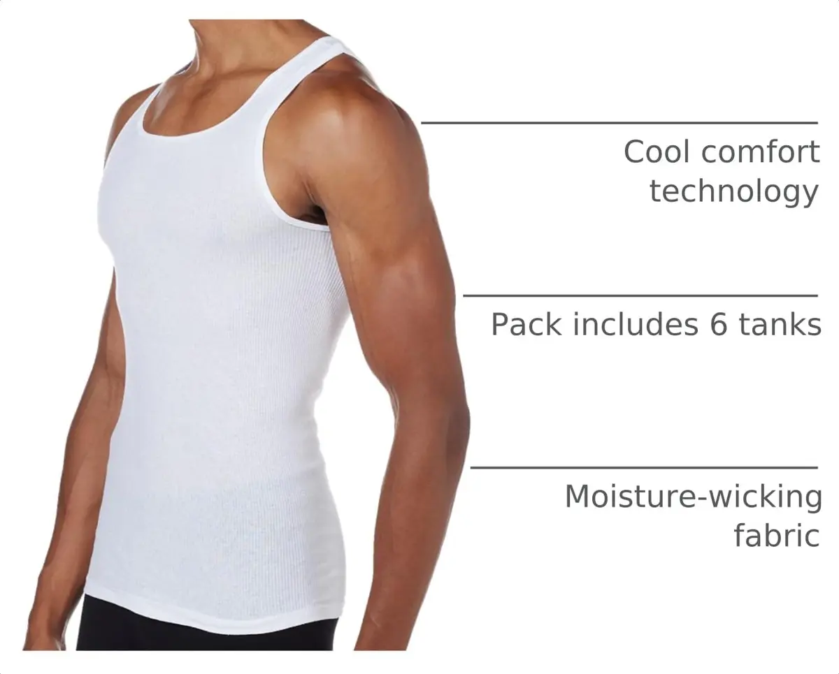 Hanes Men's White Cotton Ribbed Tank Undershirt 6-Pack | Moisture-Wicking & Breathable - view 4