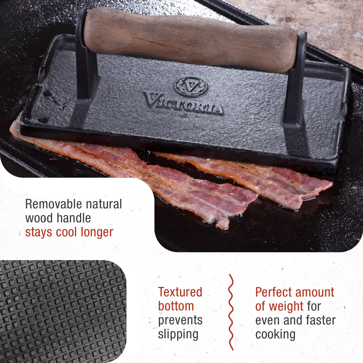 Victoria Cast Iron Panini Press, Seasoned with Kosher Certified Flaxseed Oil | Durable, Versatile & Long-Lasting (120 chars) - view 4