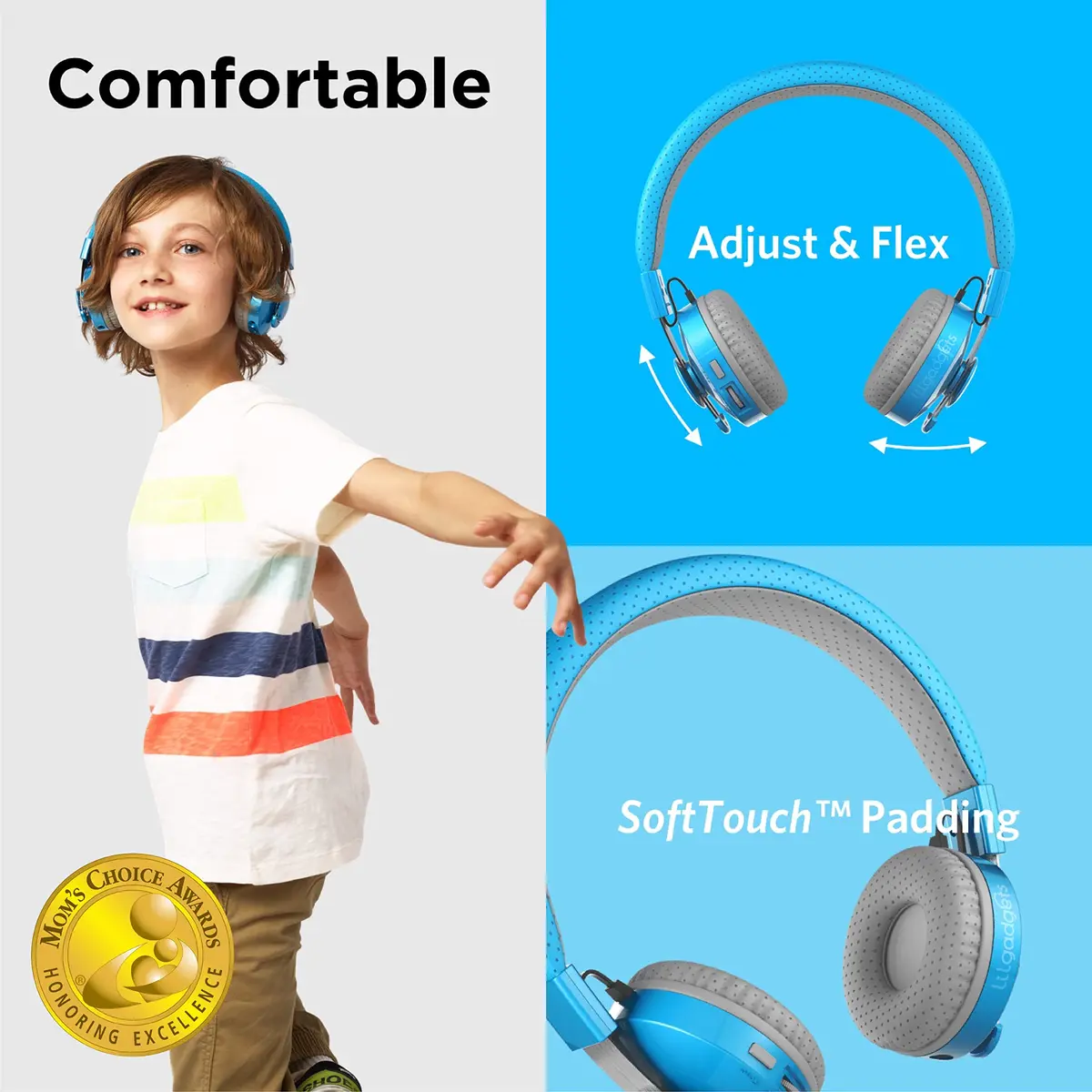 LilGadgets Untangled Pro Bluetooth Headphones - Ages 4+ | Volume-Limited Kids Headphones for School with SharePort & Mic - view 2