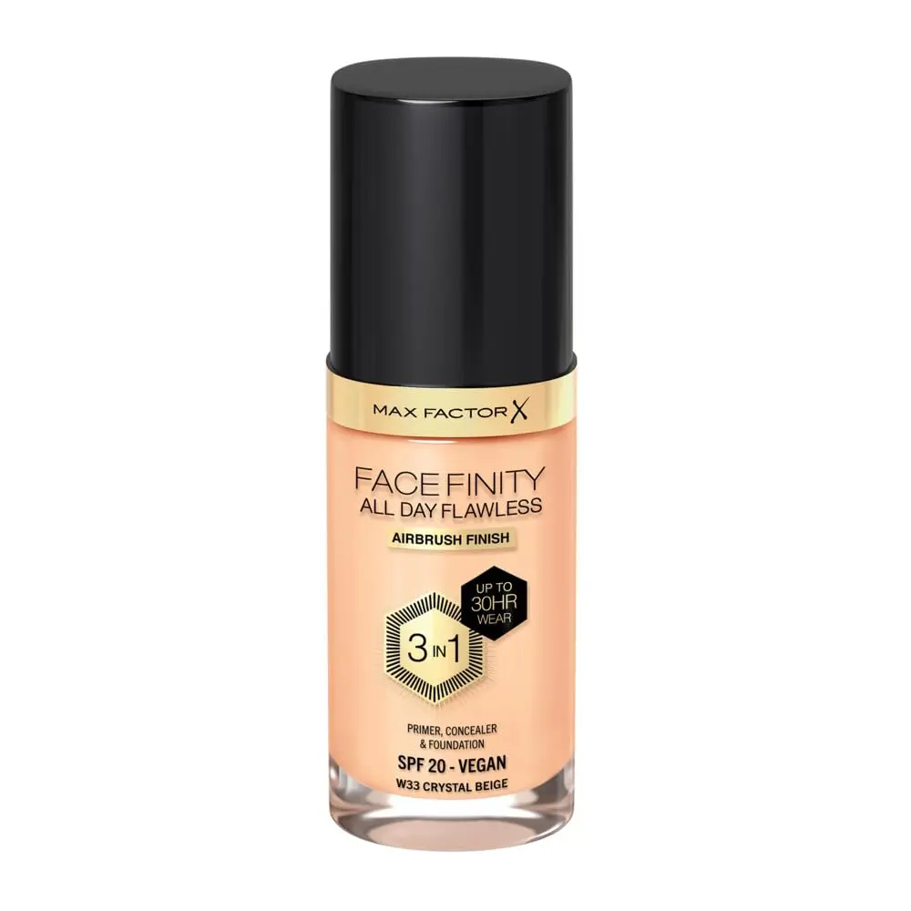 Max Factor Facefinity All Day Flawless 3 In 1 Foundation SPF 20, No. 33 Crystal Beige 30ml (1.01 Fl Oz) | Flawless Matte Finish - main product image