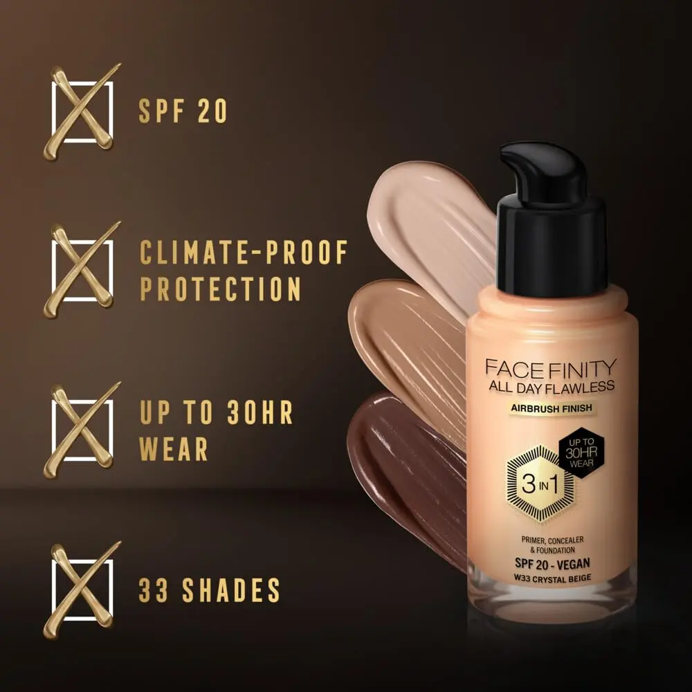 Max Factor Facefinity All Day Flawless 3 In 1 Foundation SPF 20, No. 33 Crystal Beige 30ml (1.01 Fl Oz) | Flawless Matte Finish - view 5