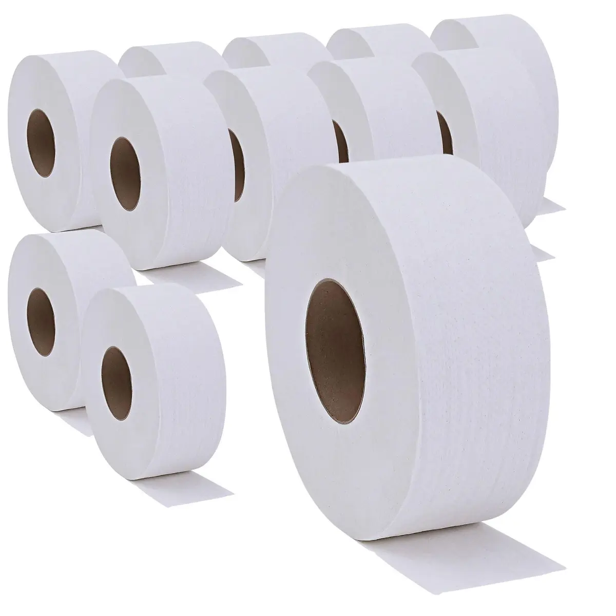 Genuine Joe Jumbo Roll Bath Tissue - 2-Ply White Toilet Paper, 3.3" x 650' per Roll, 12 Count Bulk Pack, Recycled Fiber, Commercial Grade for Dispensers - main product image