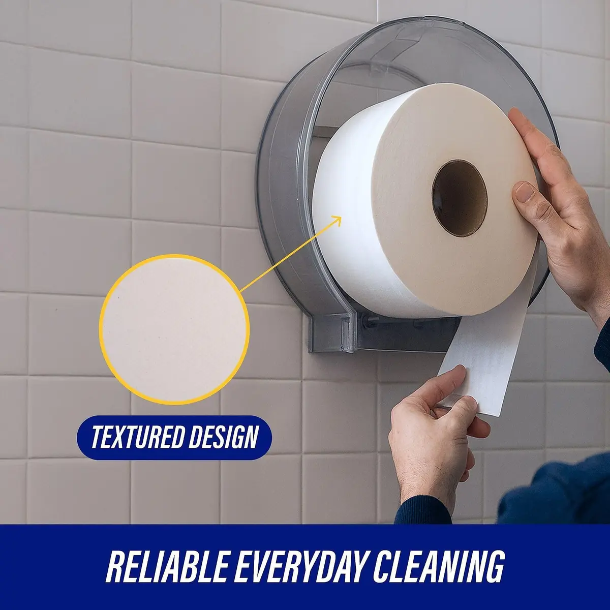 Genuine Joe Jumbo Roll Bath Tissue - 2-Ply White Toilet Paper, 3.3" x 650' per Roll, 12 Count Bulk Pack, Recycled Fiber, Commercial Grade for Dispensers - view 3