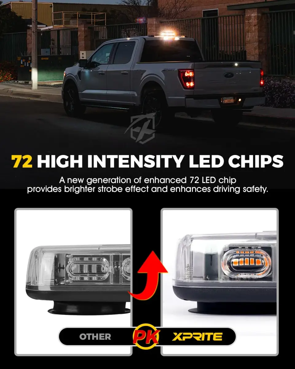Xprite 12" 72LED Rooftop Strobe Light Bar Mix White/Amber | High Visibility Utility Lights with Magnetic Base - view 2