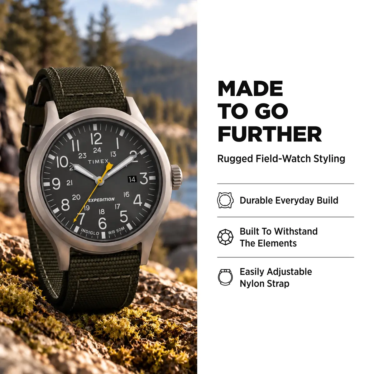Timex Expedition Scout 40mm Watch | Rugged Outdoor Field Watch with Indiglo & 50m Water Resistance - view 3