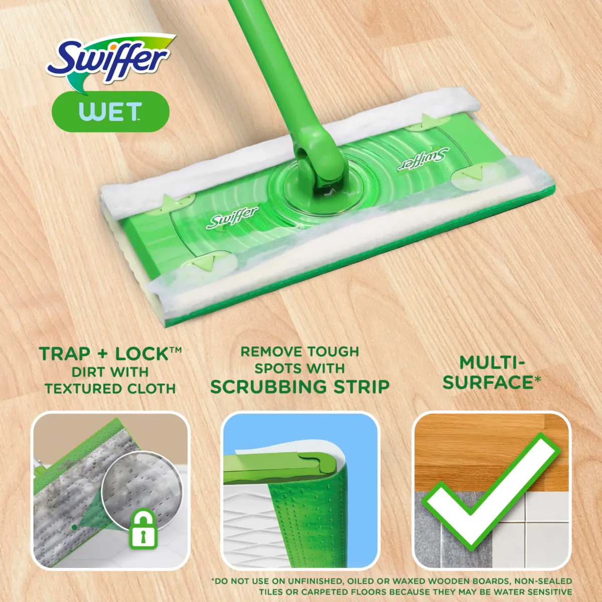 Swiffer Wet Mopping Pad Refills, Open Window Fresh Scent, 24 Count | Microfiber Floor Cleaner for Dirt, Dust, Hair - view 2