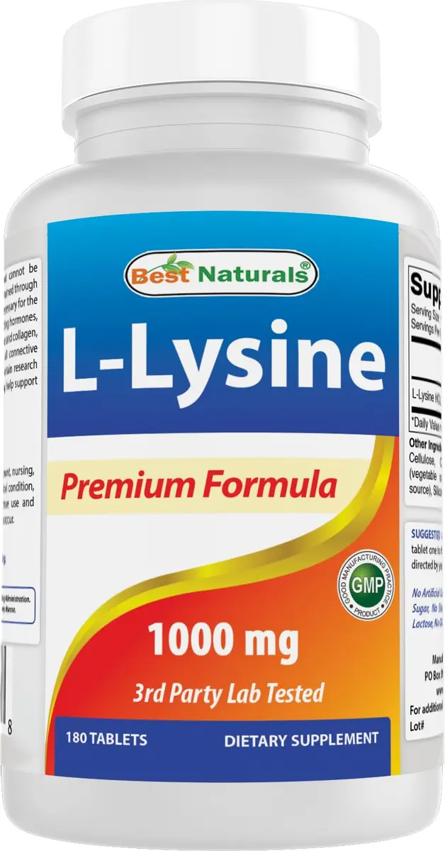 Best Naturals L-Lysine 1000mg 180 Tablets | Supports Immune & Cold Sore Recovery - main product image