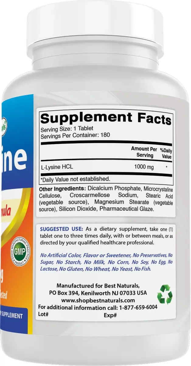 Best Naturals L-Lysine 1000mg 180 Tablets | Supports Immune & Cold Sore Recovery - view 6