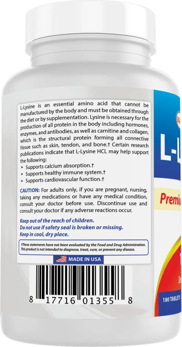 Best Naturals L-Lysine 1000mg 180 Tablets | Supports Immune & Cold Sore Recovery - view 7