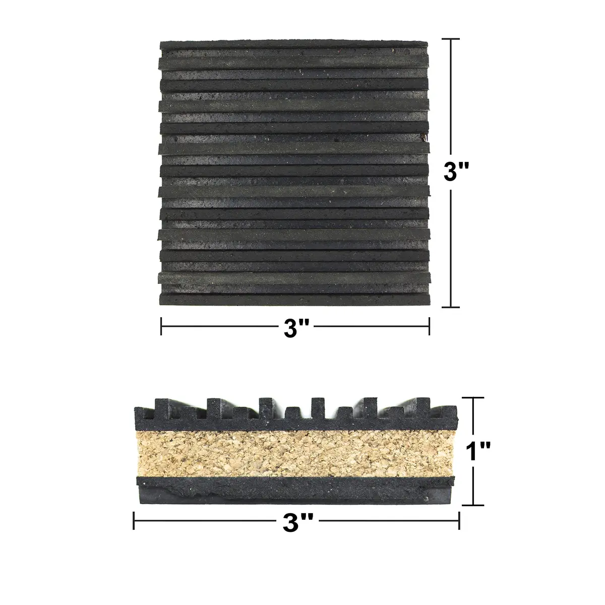 PneumaticPlus Anti Vibration Rubber & Cork Pads 3" x 3" | 50 PSI Max Load for Machinery Vibration Damping - view 2