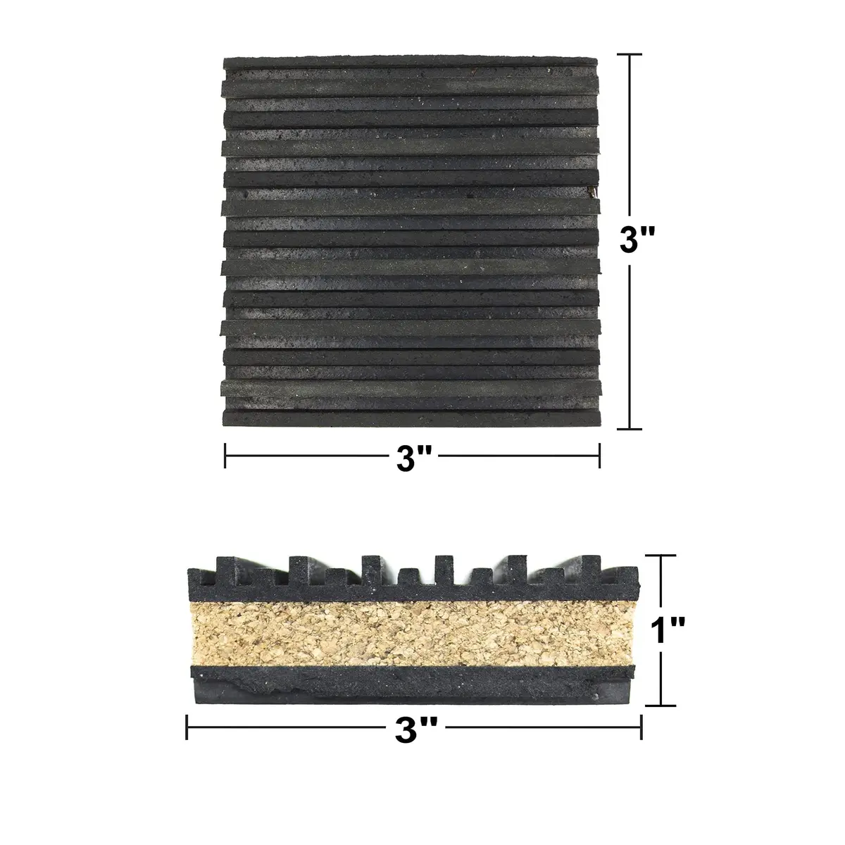 PneumaticPlus Anti Vibration Rubber & Cork Pads 3" x 3" | 50 PSI Max Load for Machinery Vibration Damping - view 3