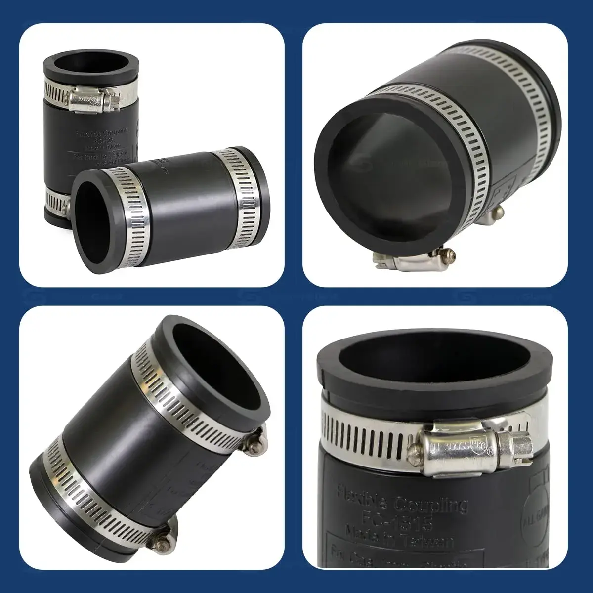 SUPPLYGIANT Flexible PVC Coupling with Stainless Steel Clamps, 1.9" (4.8cm) Inner Diameter for 1-1/2" Nominal Pipe, Black | ASTM C1173 Certified - view 4