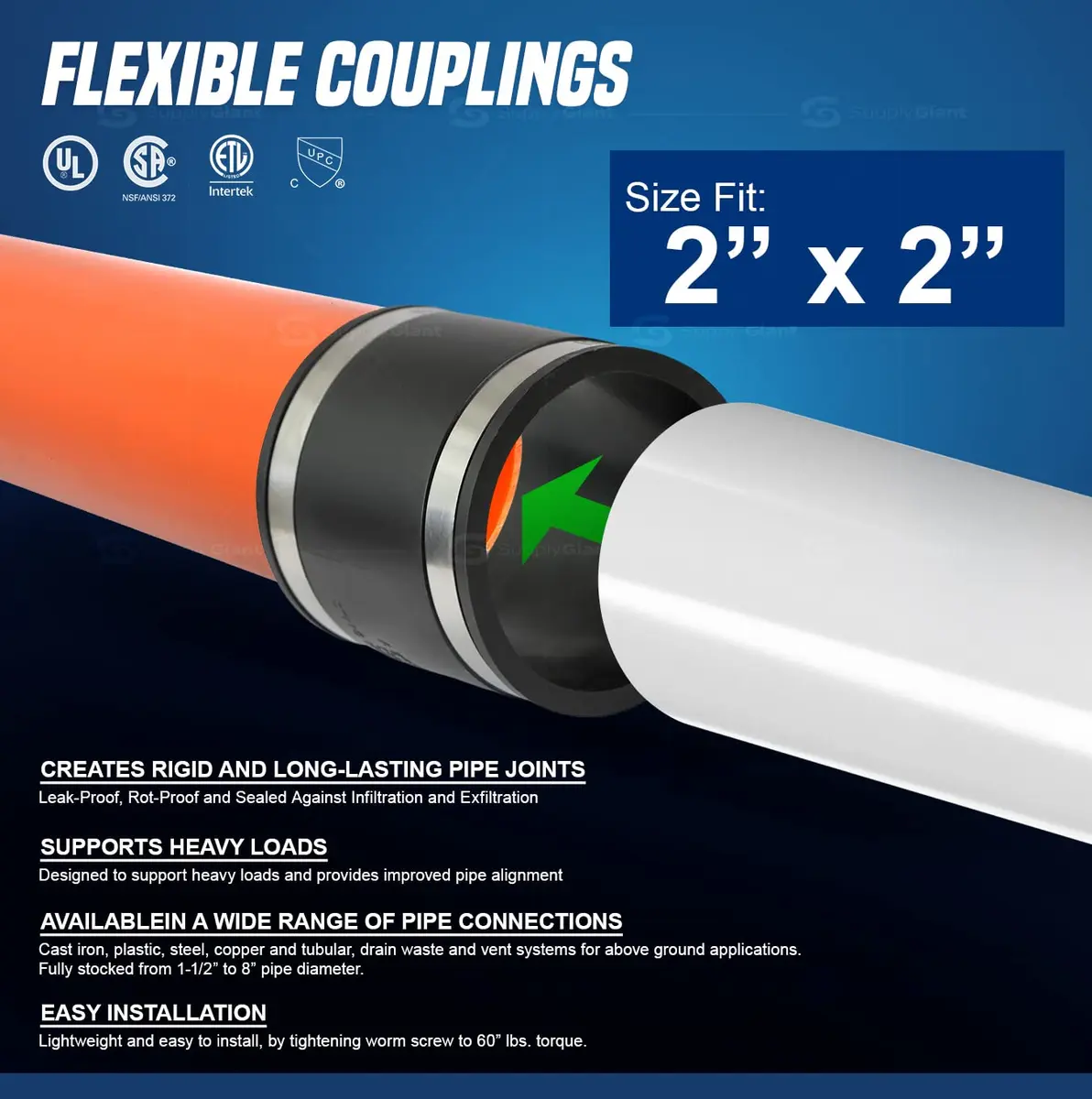 SUPPLYGIANT Flexible PVC Coupling with Stainless Steel Clamps 6.1 cm (2 Inch) | ASTM C1173 Certified - view 3