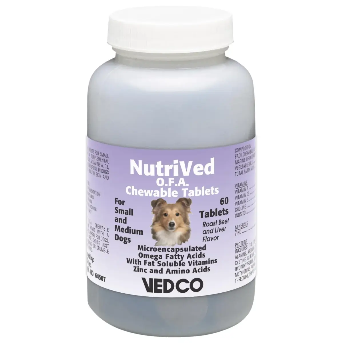 Vedco Nutrived O.F.A. Chewable Tablets for Small and Medium Dogs 60 Count | Skin & Coat Health Supplement - main product image