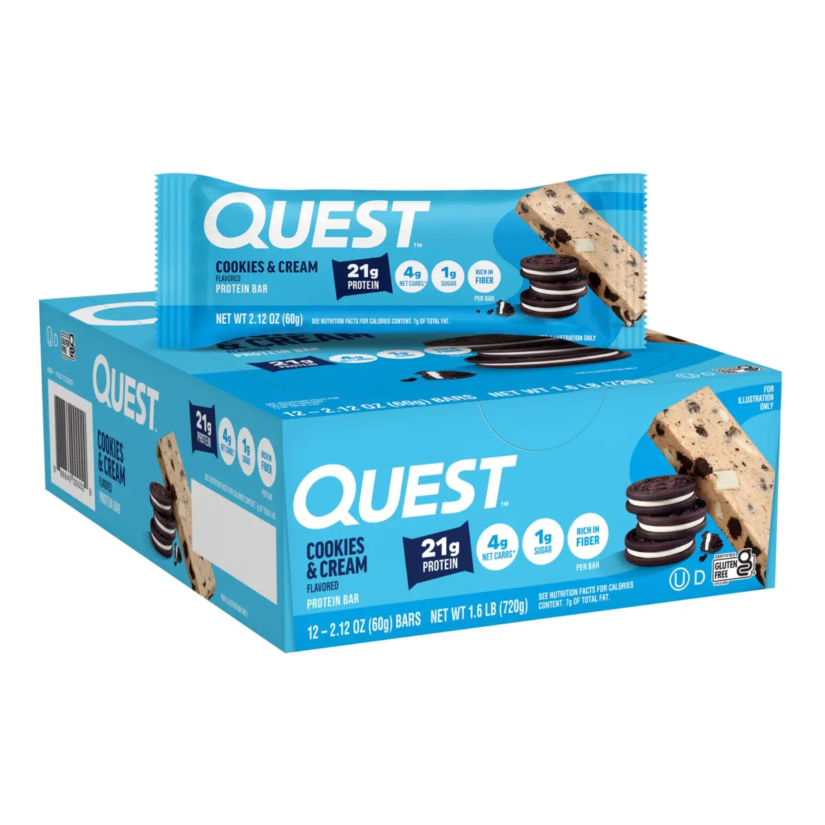Quest Cookies & Cream Protein Bars 21g Protein 60g (12 Count) - main product image