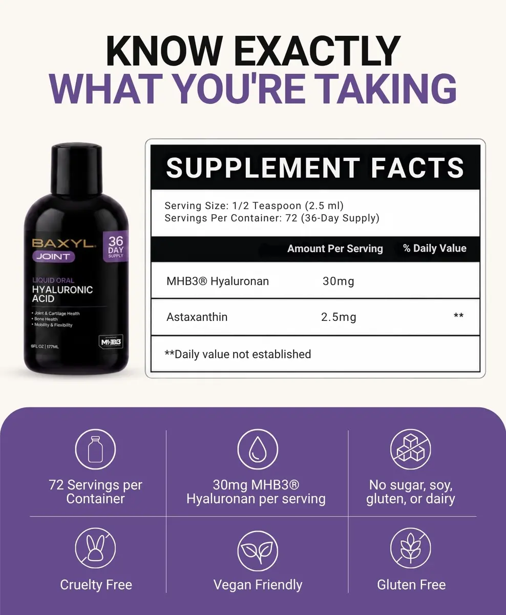 BAXYL Liquid Hyaluronic Acid Supplement for Joint & Skin, 6 Oz | Fast Absorbing, Vegan, Gluten-Free - view 3