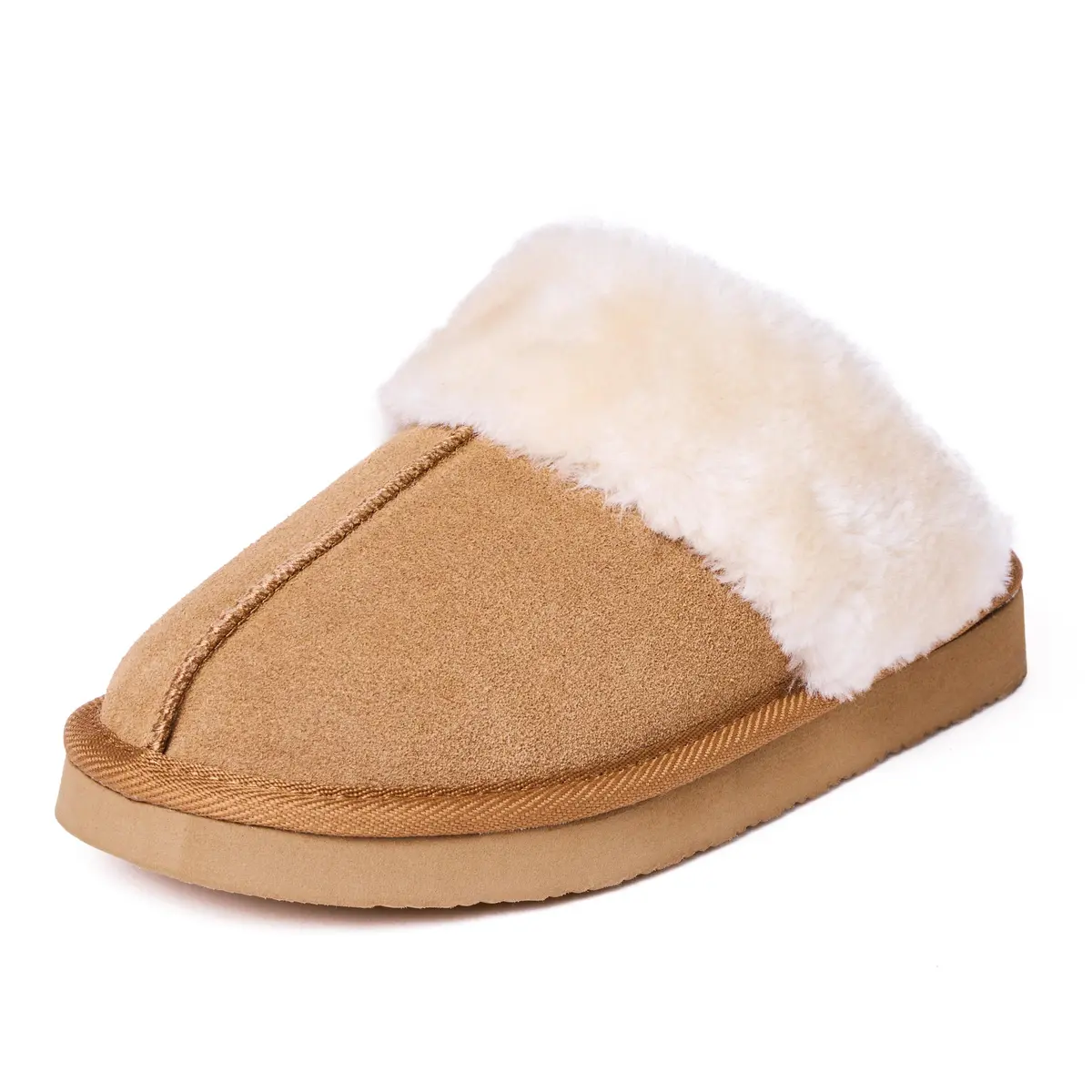 Minnetonka Chesney Scuff Flat, Cinnamon, 11 M US | Comfortable Suede House Slippers - main product image