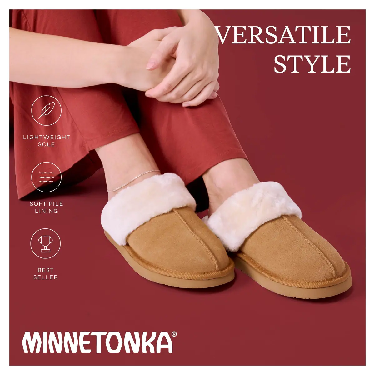 Minnetonka Chesney Scuff Flat, Cinnamon, 11 M US | Comfortable Suede House Slippers - view 6
