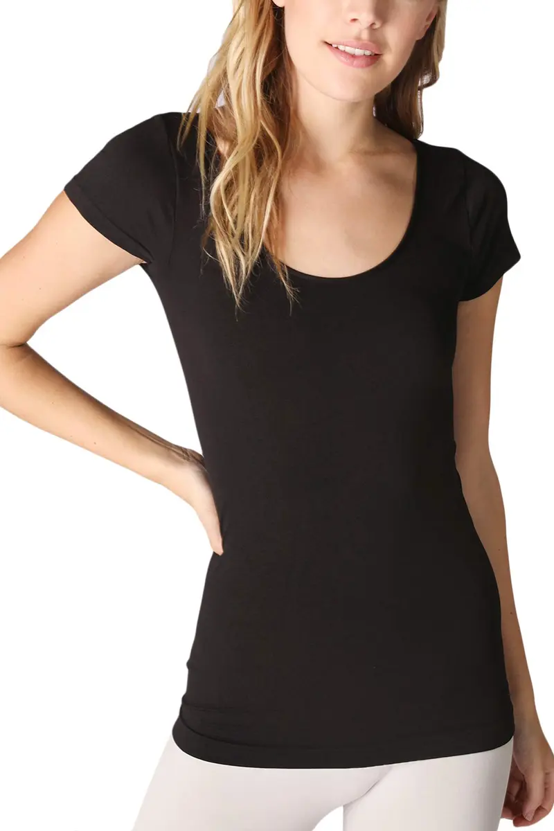 NIKIBIKI Women Seamless Cap Sleeve Scoop Neck Fitted Top | Made in USA, One Size (Black) - main product image