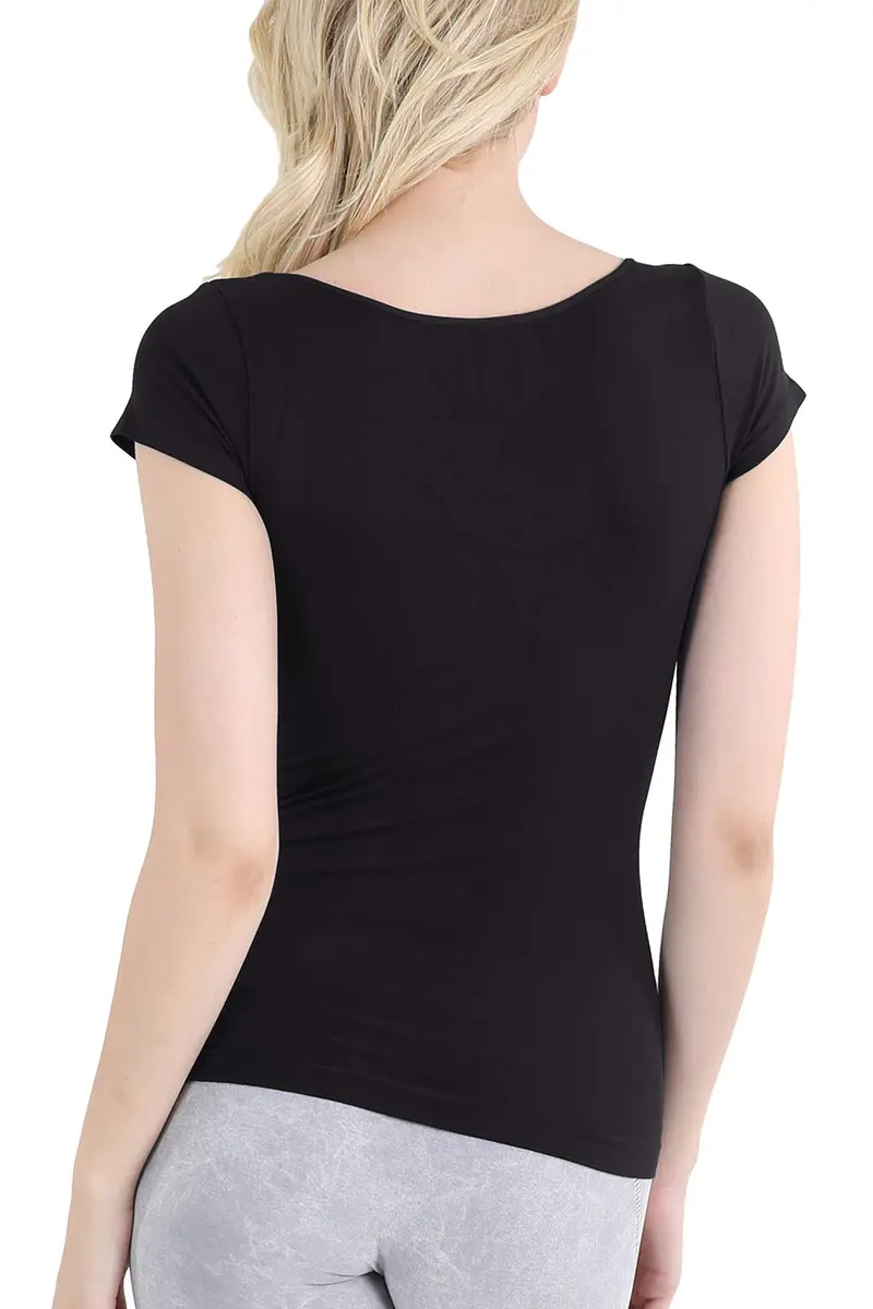 NIKIBIKI Women Seamless Cap Sleeve Scoop Neck Fitted Top | Made in USA, One Size (Black) - view 5