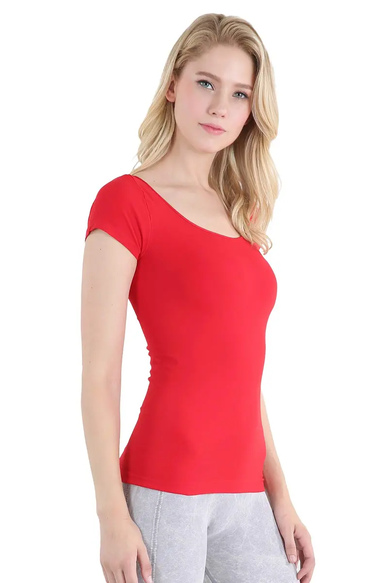 NIKIBIKI Women Seamless Cap Sleeve Scoop Neck Fitted Top, Made in USA, One Size (Red) | Versatile Seamless Tank for Women - view 2