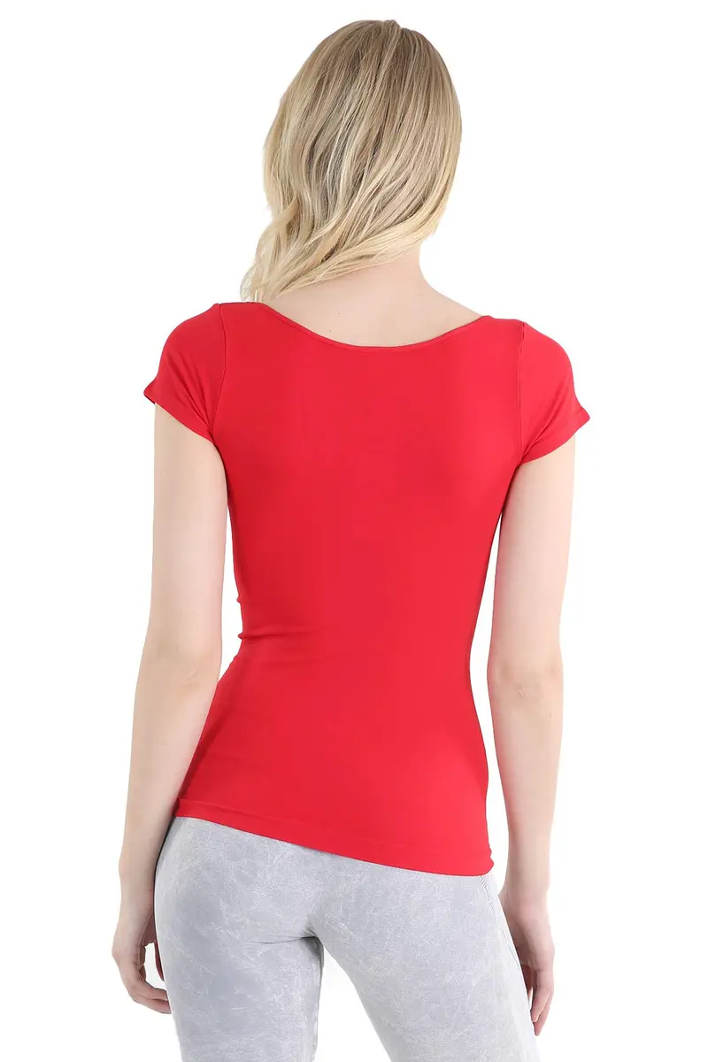 NIKIBIKI Women Seamless Cap Sleeve Scoop Neck Fitted Top, Made in USA, One Size (Red) | Versatile Seamless Tank for Women - view 3