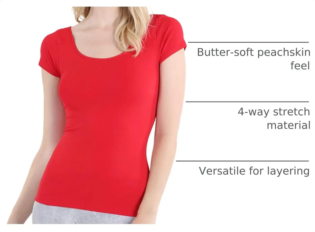 NIKIBIKI Women Seamless Cap Sleeve Scoop Neck Fitted Top, Made in USA, One Size (Red) | Versatile Seamless Tank for Women - view 4