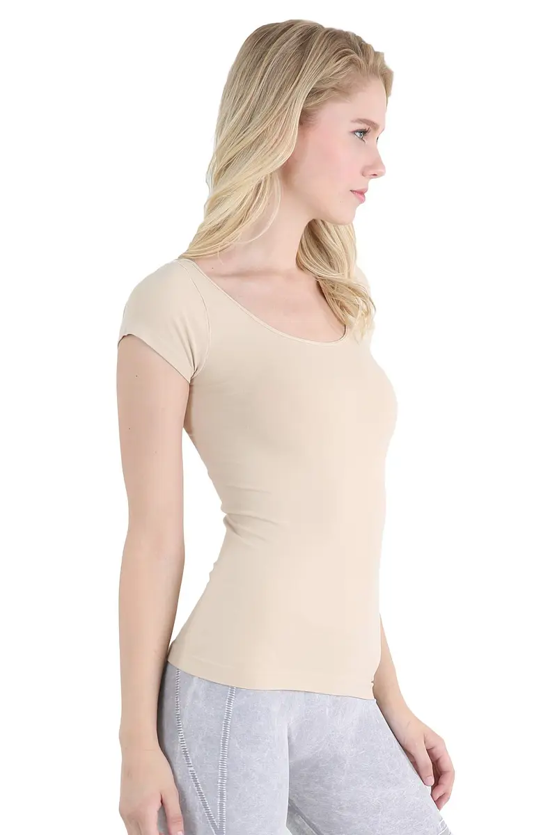 NIKIBIKI Women Seamless Cap Sleeve Scoop Neck Fitted Top | Made in USA, One Size (Stone) - view 2