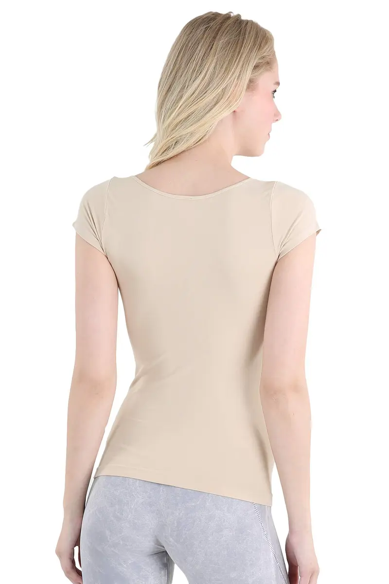 NIKIBIKI Women Seamless Cap Sleeve Scoop Neck Fitted Top | Made in USA, One Size (Stone) - view 3