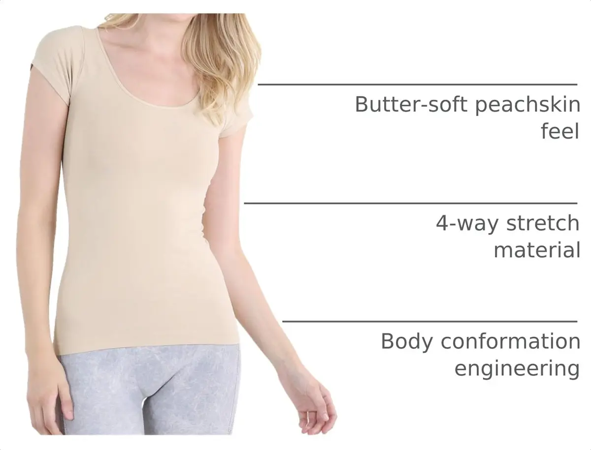 NIKIBIKI Women Seamless Cap Sleeve Scoop Neck Fitted Top | Made in USA, One Size (Stone) - view 4