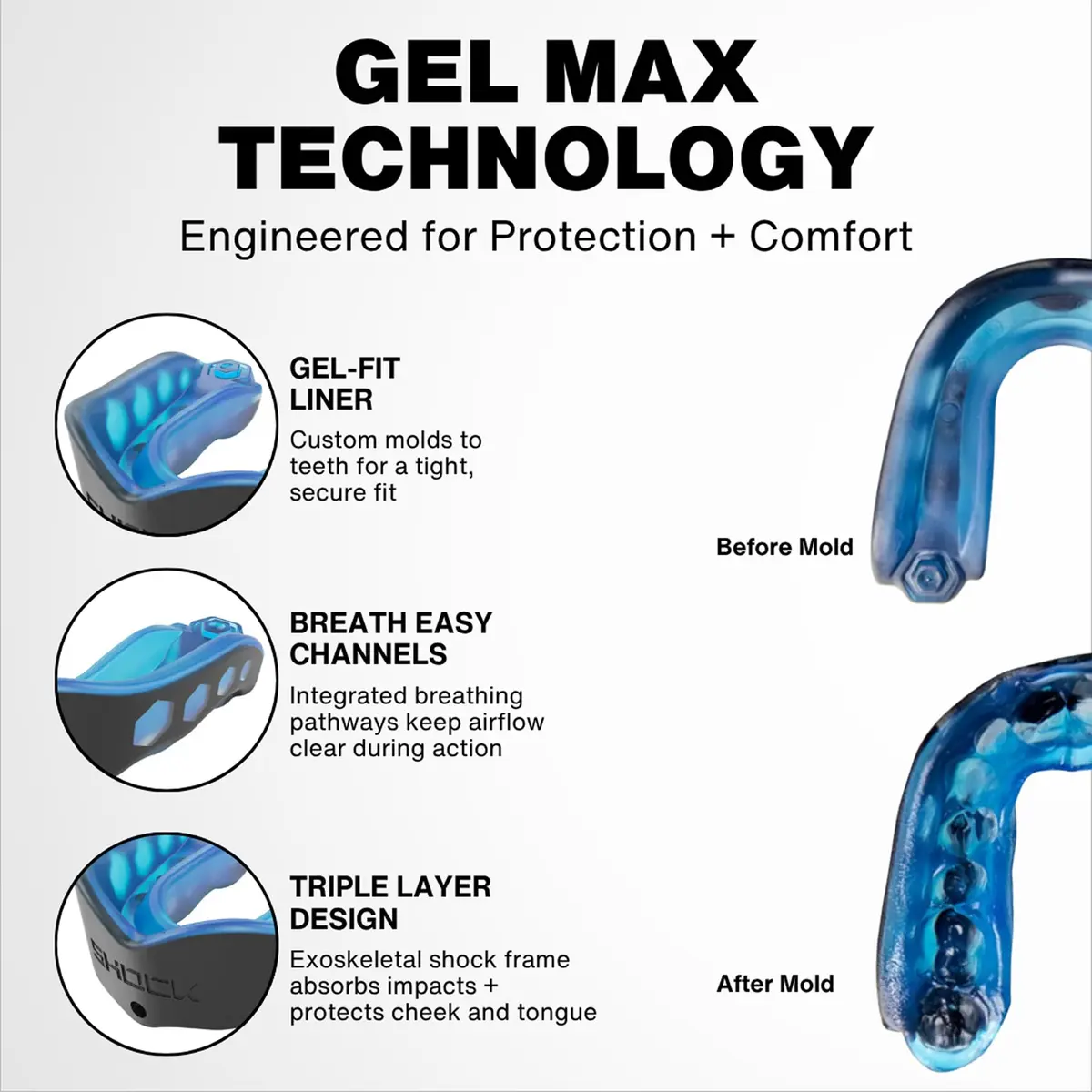 Shock Doctor Gel Max Youth Mouth Guard with Strap | Heavy Duty Protection & Custom Fit - view 5