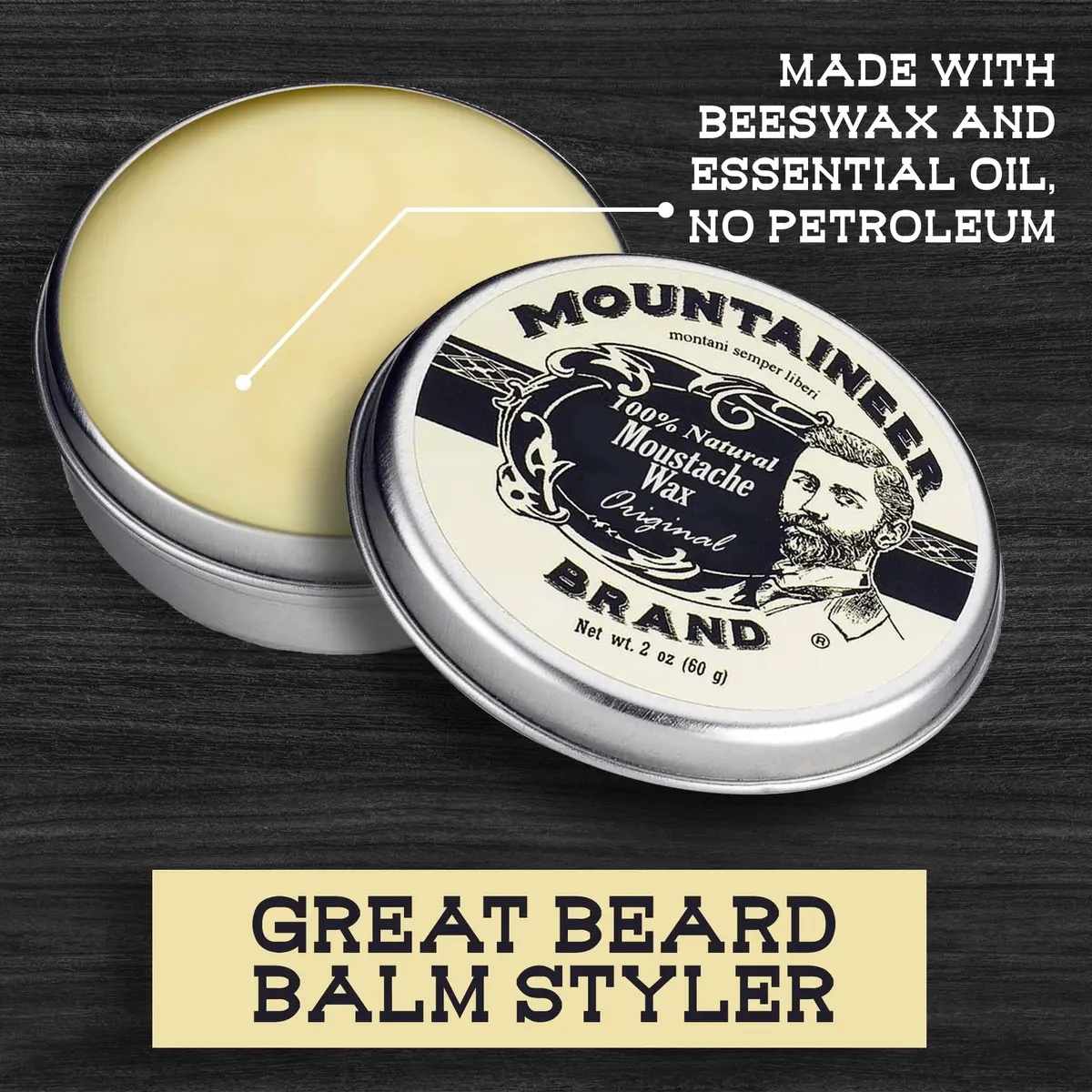 Mountaineer Brand Natural Mustache Wax Original Cedar Fir Blend 60ml (2oz) | Long-Lasting Hold for Styling - view 5