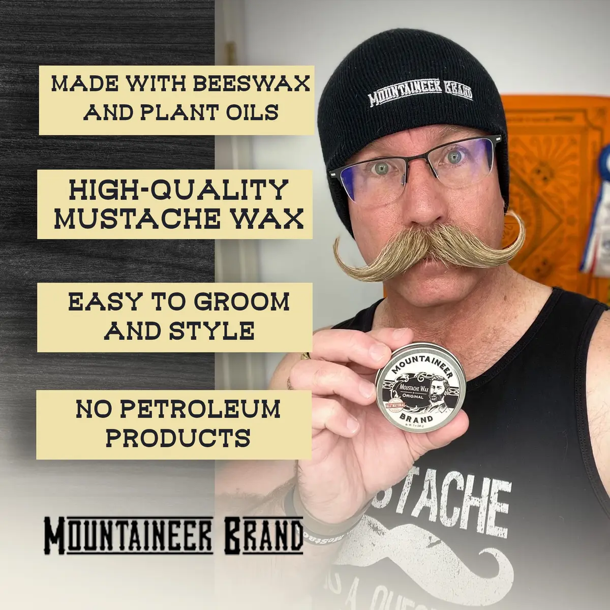 Mountaineer Brand Natural Mustache Wax Original Cedar Fir Blend 60ml (2oz) | Long-Lasting Hold for Styling - view 6