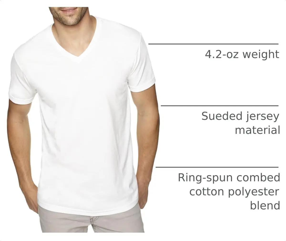 The Next Level Men's Sueded XS WHITE | Unisex Cotton-Polyester T-Shirt, Slim Fit, Short Sleeve, V-Neck, Regular Size - view 4